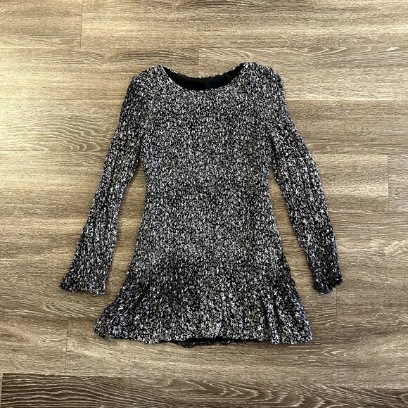 EUC LoveShackFancy Scarlett Silk Mini Dress Black White Celestial Long Sleeve XS - Picture 3 of 13